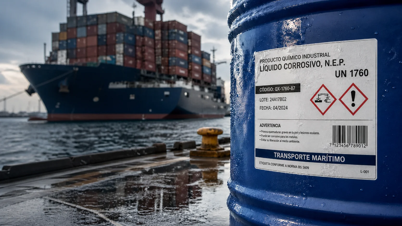Etiquetas de productos peligrosos para transporte marítimo conforme a norma BS 5609